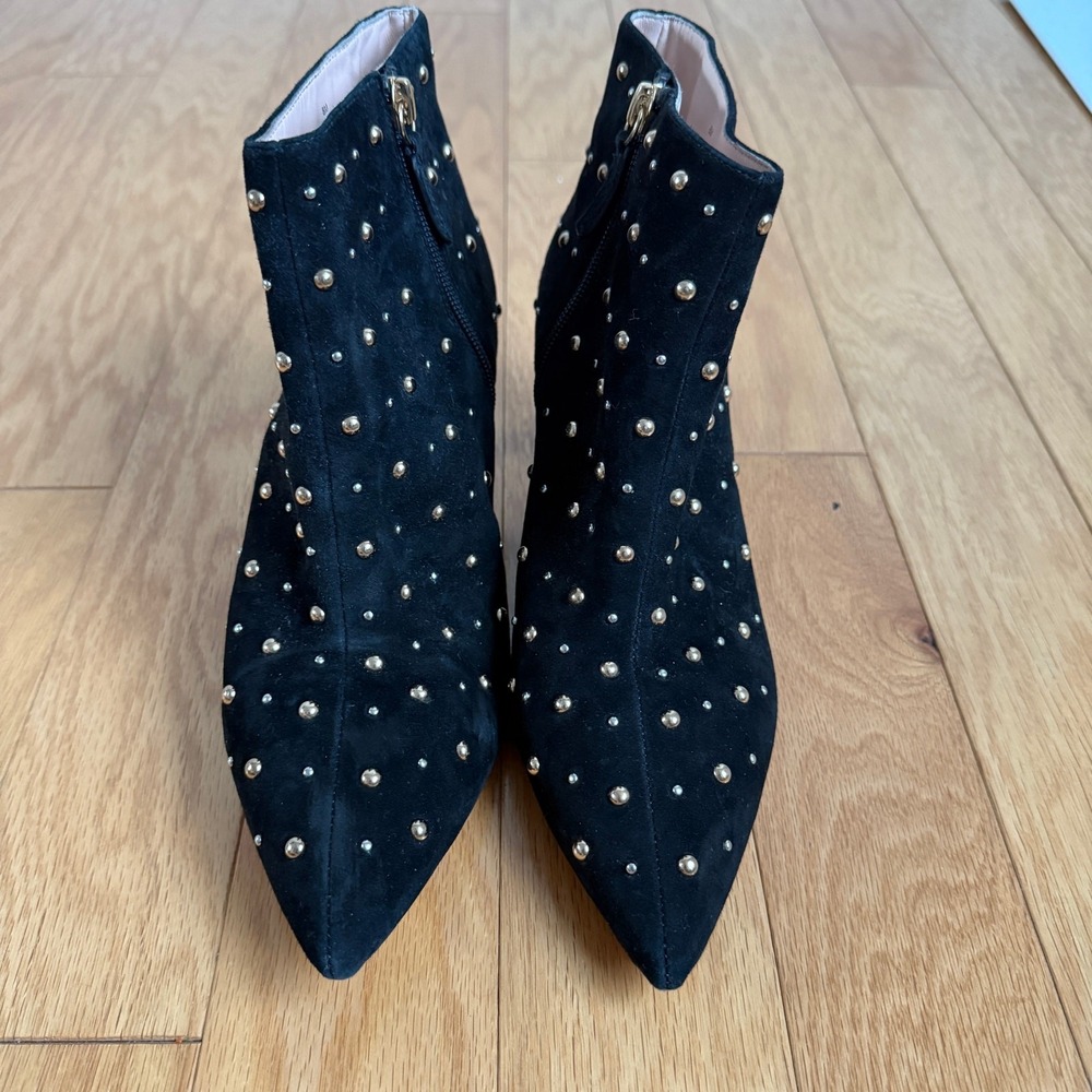 Kate Spade Suede Studded MobWife Office Siren Ankle Boots 8M Black - Picture 2 of 7